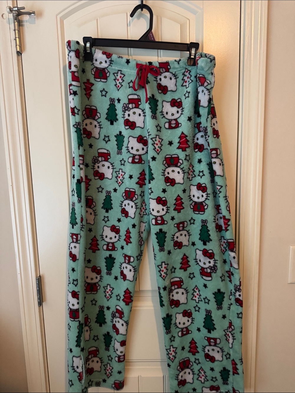 Hello Kitty Mint Green Fleece Holiday Pajama Pants with Red Accents